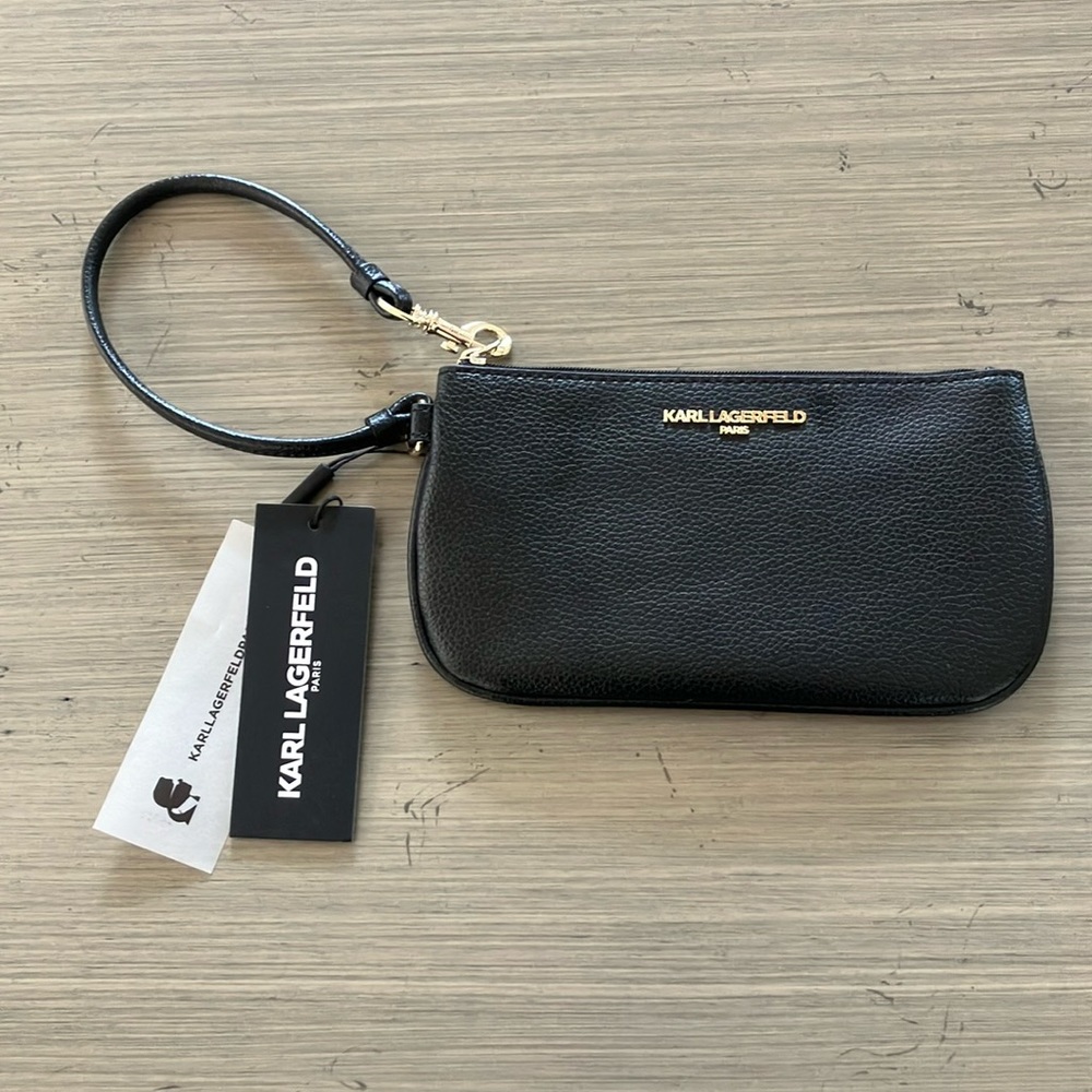 NWT Karl Lagerfeld Paris Leather Wristlet/Clutch-black